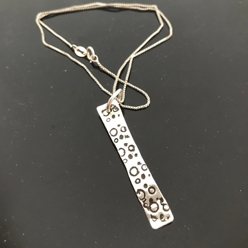Southwestern Stamped Pendant Sterling Silver Bar necklace 925 .925 Handmade Gift - Picture 6 of 8